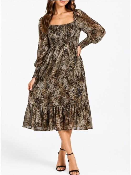 Betsey Johnson Dresses & Skirts - Betsey Johnson Women's Size Large Brown Snake Print Long Sleeve Midi Dress